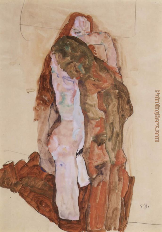 Woman and Man Alternately Husband and Wife painting - Egon Schiele Woman and Man Alternately Husband and Wife art painting